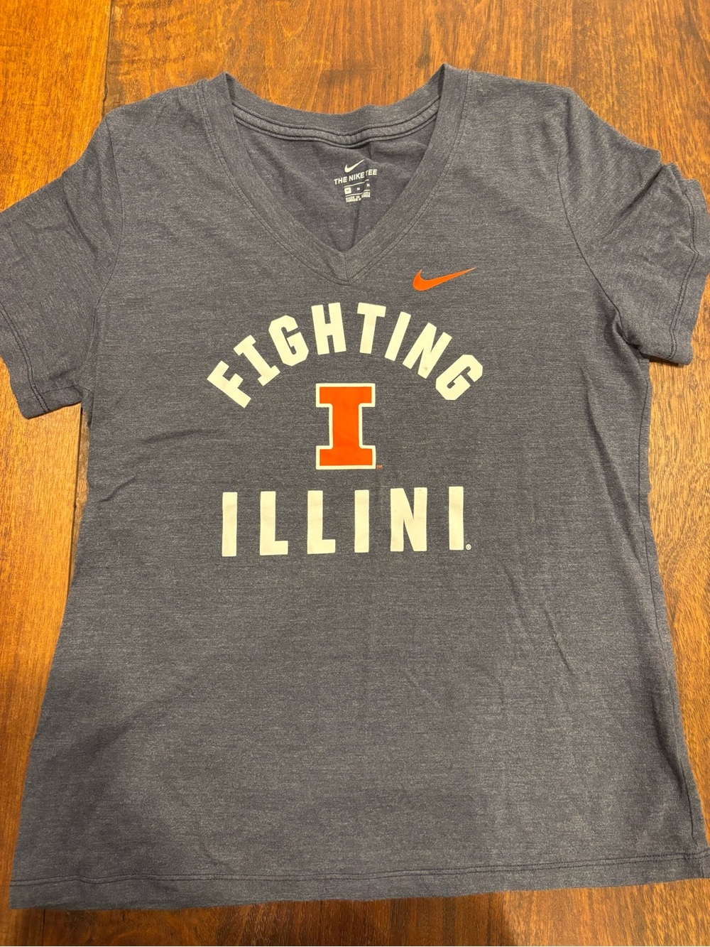 Nike Women's Navy V-Neck Tee with Orange & Cream Fighting I Graphic